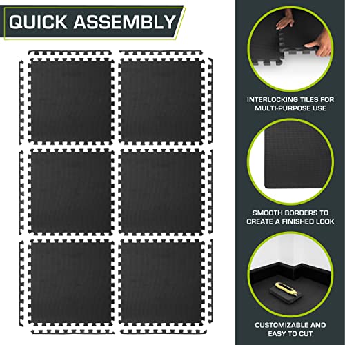 ProsourceFit Extra Thick Puzzle Exercise Mat , EVA Foam Interlocking Tiles for Protective, Cushioned Workout Flooring for Home and Gym Equipment, Black - 1 inch - 24 Sq Ft - 6 Tiles