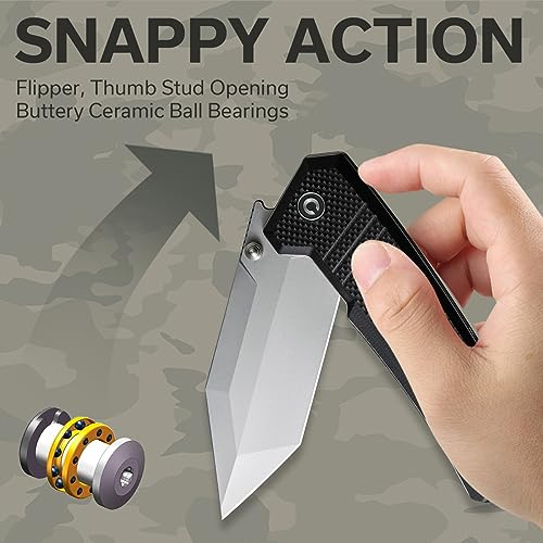 CIVIVI Pocket Knife for EDC, Bhaltair Tanto Folding Knife, 3.98'' 14C28N Blade G10 Handle, Liner Lock Knife for Men Outdoor C23024-1