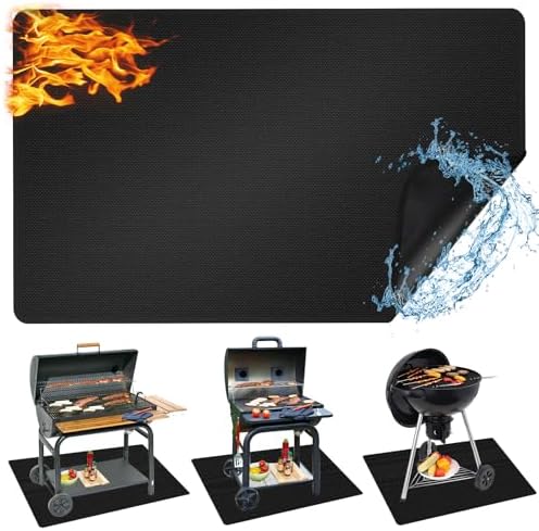 Outdoor Grill Mat - 60x40 Inch Double-Sided Fireproof Deck and Patio Protector, Waterproof Oil-Proof BBQ Mat for Under Grill, Fire Pit or Fireplace, Heavy Duty Grill Floor Pad