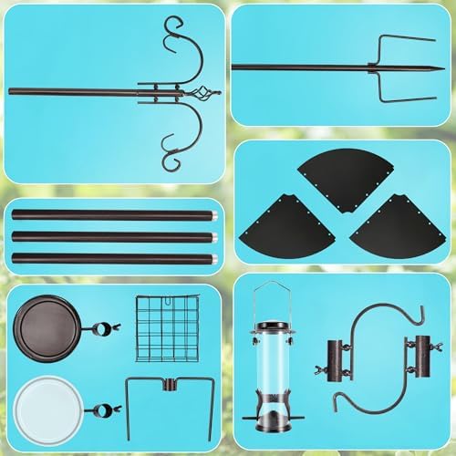 Bird Feeding Station Kit, 87 Inches Bird Feeder Pole, Premium Feeder Hanging Kit with Metal Suet, Water Bowl, Mesh Tray and Squirrel Baffle