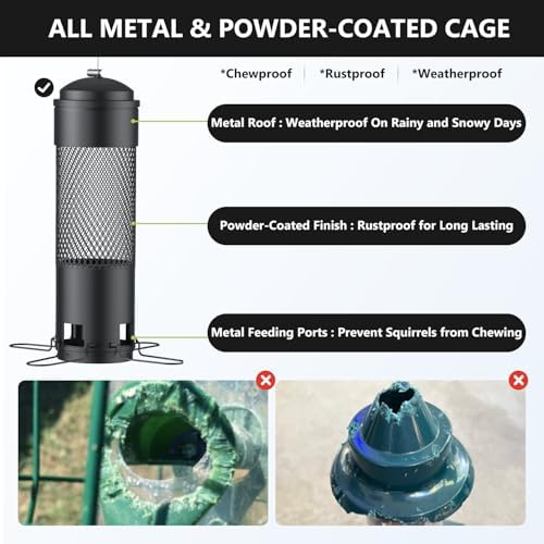 Bird Feeders for Outdoors Squirrel Proof with Weight-Activated Perches, Hanging Bird Feeder for Outside, Metal Feeder for Wild Cardinal, Finch, Blue Jay, Chickadee, 3LB Seed Capacity, Black