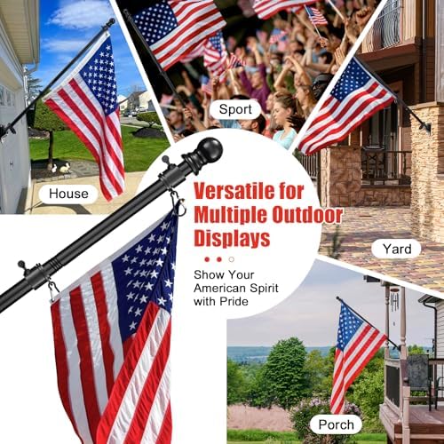 American Flag with Pole for Outside - 6FT Heavy Duty Tangle Free Flagpole Kit,4x6FT Embroidered Stars US Flag, 2 Position Metal Mounting Holder for House, Front Porch, Outdoor Patriotic Display