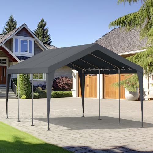 Carport 10x20 Heavy Duty Portable Garage,Galvanized Frame Carport Canopy,Portable Garages and Shelters with 8 Leg&4 Wind Rope,Car Tent Garage with All-Season Tarp for Boat Truck Bike,Without Sidewall