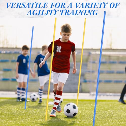 Silipull 4 Pcs Training Agility Poles 5ft Adjustable Soccer Training Poles Soccer Training Sticks Sports Speed and Agility Training Equipment for Football Sport Soccer Speed Training (Yellow, Blue)