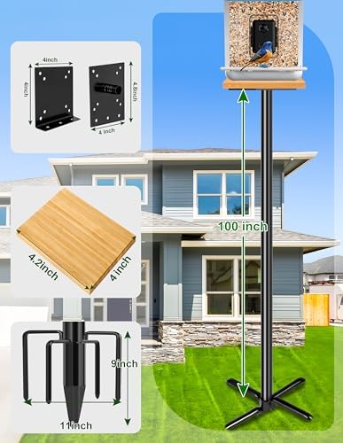 XDW-GIFTS Bird House Pole, 1 Pack 109 Inch Metal Bird Feeder Pole for Outdoor, with 5-Prong Heavy Duty Base for Birdhouse Mounting, Weather Station