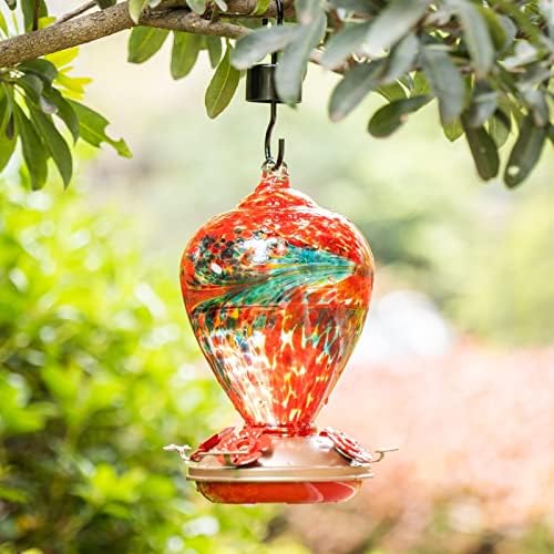 Muse Garden Hummingbird Feeders for Outdoors Hanging, Blown Glass Hummingbird Feeder Gifts for Mom, Garden Decor for Outside, Unique Gifts Idea for Women, 34OZ,Phoenix Flying