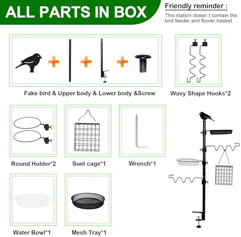 Deck Bird Feeder Station Kit Deck Bird Bath Hook Bird Feeding Pole, Steel Multi Bird Feeder Railing Hanging Kit, Bird Feeder Stand Porch Planter Hanger for Attracting Wild Birds(Black)