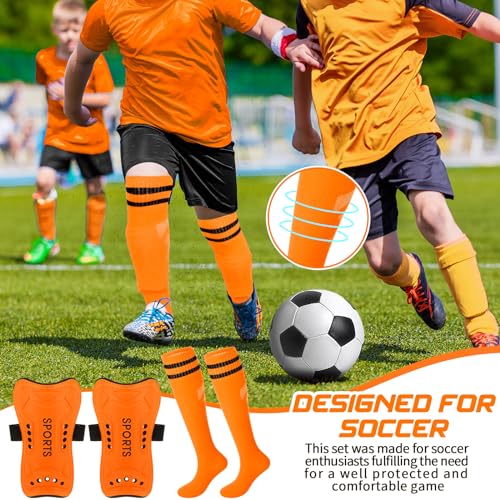 Syhood Soccer Shin Guards and Socks for Toddler Kids Youth, Lightweight Soccer Shin Pads Protective Soccer Gear for 3-5, 5-10, 10-15 Years Old Children Teen Boys Girls Soccer Game (Orange, S Size)