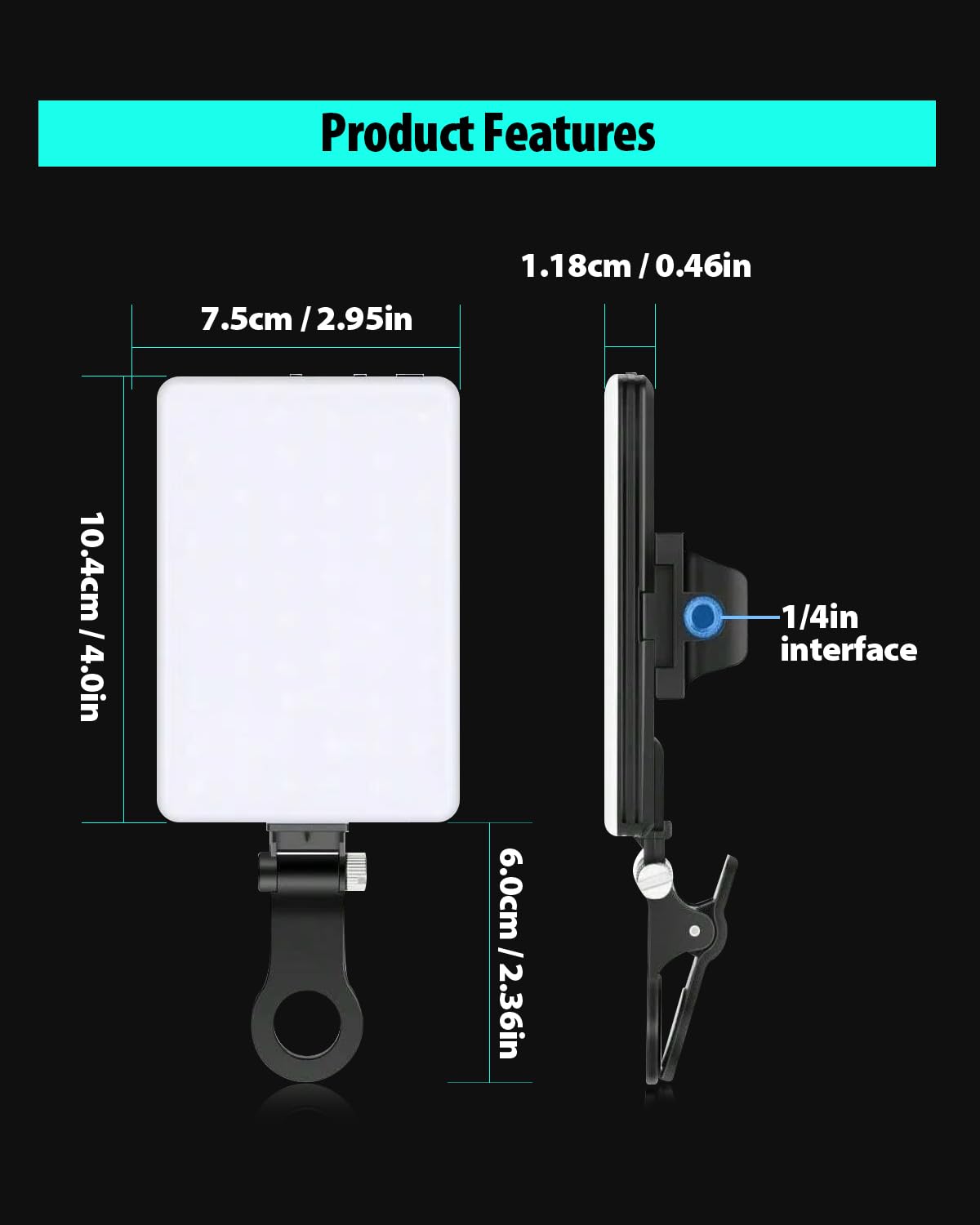 60 LED Portable Selfie Light Video Conference Lighting with Clip & Camera Tripod Adapter Rechargeable 2200mAh CRI 97+, 3 Light Modes for Phone iPhone Webcam Laptop Photo Makeup (Dark Greay)