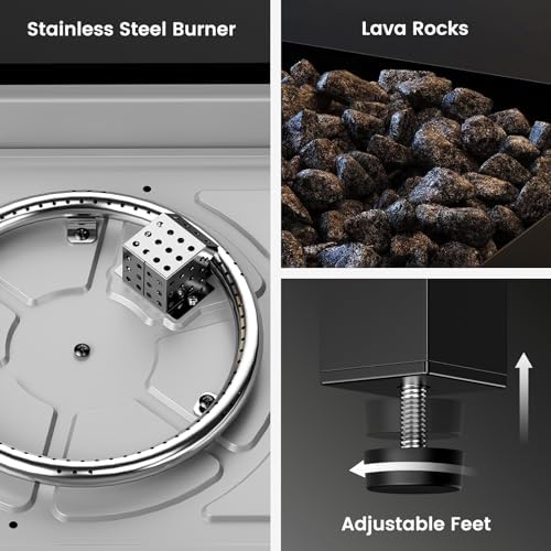 AMADA HOMEFURNISHING 28" Propane Fire Pit, CSA Certified, 60,000 BTU Auto-Ignition Gas Fire Pit Table, Stainless Steel Burner and Lava Rocks, Outdoor Garden Backyard Patio