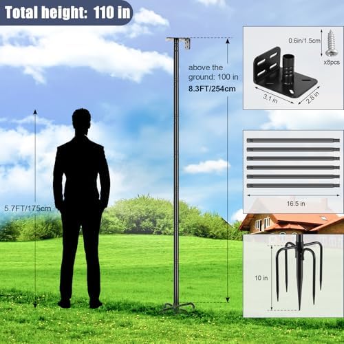 Gtongoko Smart Bird Feeder Pole 110 Inch Bluebird House Pole for Outdoors Weather Station Heavy Duty Metal Mounting Kit Adjustable Bird Feeder Stand Black