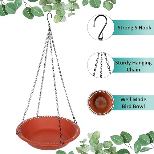 2 Pack Hanging Bird Feeder Tray 16 inch, Bird-Feeder Hanging for Garden Yard Outside, Terracotta