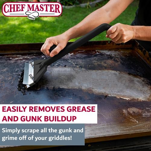 Chef Master Griddle & Flat Iron Grill Scraper, Commercial Blackstone Griddle Scraper, Flat Top Grill & Blackstone Accessories, Removes Grease, Food Debris for Diners, Restaurants & Food Trucks - 90254