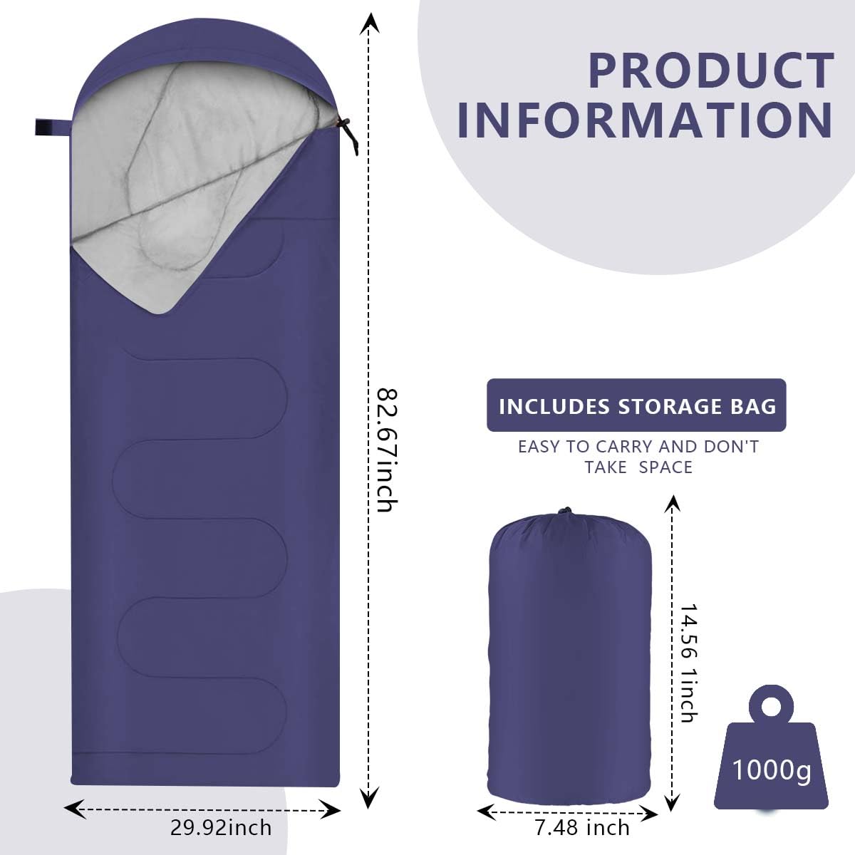 OBTANIM Camping Sleeping Bags Portable Waterproof Sleeping Bag for Adults Kids 4 Seasons Winter, Fall, Spring, Summer Backpacking Hiking Camping Mountaineering Indoor Outdoor Use (Dark Blue)