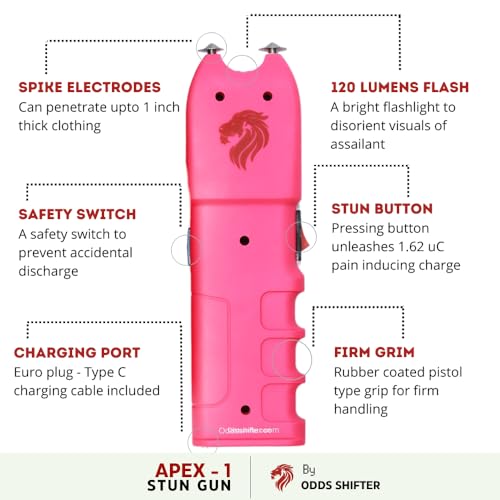 Odds Shifter - Stun Gun for Self Defense and Emergency Whistle - 1.62 uC, 120 Lumens, Anti Grab Technology - Flashlight - Self Defense Weapons Duo