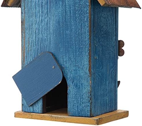 Glitzhome 10.2" H Hanging Bird House for Outdoor Patio Garden Decorative Birdhouse Pet Cottage Distressed Wooden Birdhouse, Flower Rustic Blue