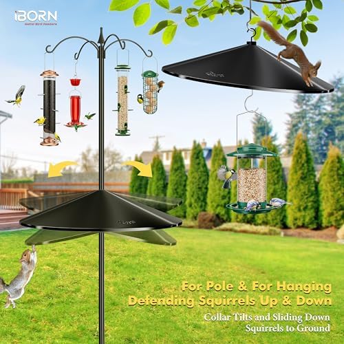 iBorn Squirrel Baffle for Bird Feeder Pole, 19.5” Oversized Squirrel Guard Baffle,All Metal Bird Feeder for Outdoors Protector, Pack of 2, Black