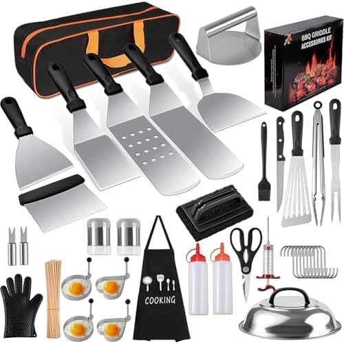 139 Pcs Griddle Accessories Kit for Blackstone Griddles - Upgraded Flat Top Grill Accessories with Enlarged Spatulas, Melting Dome, Scraper BBQ, Perfect for Outdoor Grilling, Camping, Father’s Day