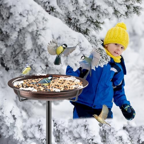 35.5In Freestanding Metal Birdbaths Bowl Outdoor, Free Standing Garden Bird Bath Bird Feeder Bowl with Metal Stake, Detachable Decoration Spa Birdfeeder for Garden Patio Yard Lawn (Retro Copper)