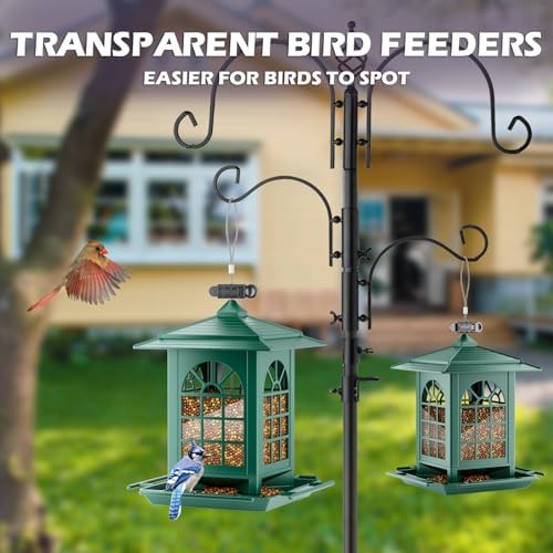 Birdream 2 Pack Bird Feeders for Outdoors Hanging - 7LB Total Capacity Classic Courtyard Design Fun Assembly Large Bird Feeder, Attracting Wild Birds Cardinals Goldfinches Sparrows - Green