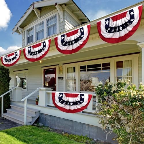 American Bunting Flags Outdoor 3x6 FT, 4th of July Pleated Large Fan Flags, USA Patriotic Banner Decorations for Outside Porch Door Yard Garden, Red White and Blue Decor (4)