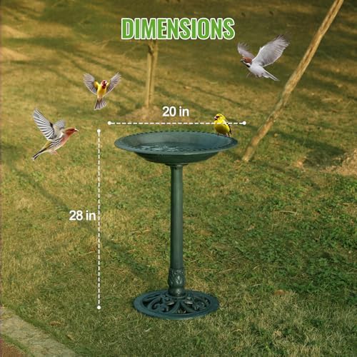 Backyard Expressions Outdoor Garden Bird Bath - Green - Weather Resistant Polyresin - 27 Inch