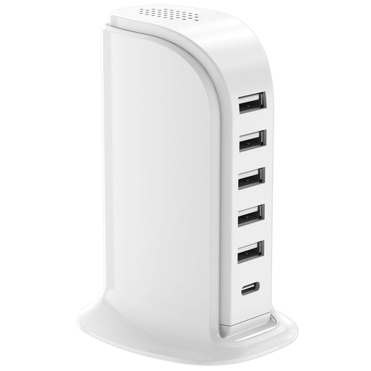 Charging Station for Multiple Devices Upoy, Multi USB Tower Hub with 5 USB+1 Type C Ports, USB C Charger Block Fast Charging for Apple/Samsung/Android Gadgets, Cute Home Office Desk Accessories