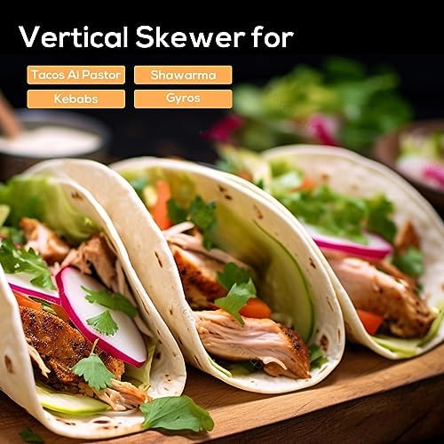 Al Pastor Skewer for Grill:Stainless Steel Vertical Stand, Brazilian Spit Stand with removable 3 Spikes, 2 Brushes, Anti-scalding Fittings, Fat Separator Tray, for Tacos Al Pastor, BBQ