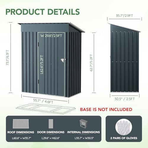 5x3FT Vertical Outdoor Steel Storage Shed, Lockable Doors, Compact Metal Tool Shed for Garden, Backyard, Patio, Utility, and Bike Storage