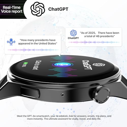 AI ChatGPT Translator Watch, Fitness Tracking, Heart Rate & Sleep Monitor, OLED Display, Titanium Alloy IP68 Waterproof, Multi-Sport Modes,Foreign Language Translator,Black