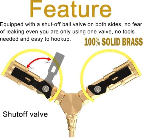 1/4" RV Propane Quick Connect Y Splitter Adapter with Shutoff Valve for RV Trailer, Quick Connect Propane Hose Connect to Motorhome Tabletop Camping Grill 2 Way 1/4" Quick Disconnect Kit