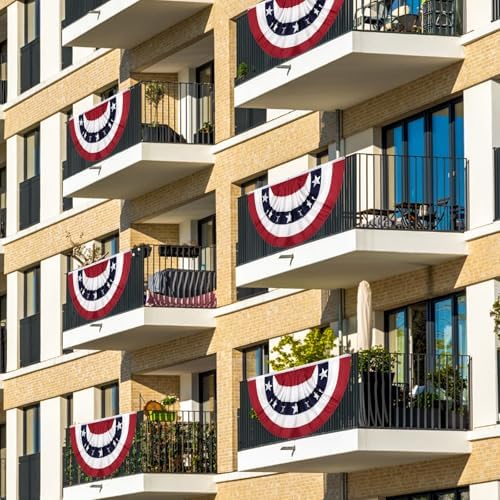 American Bunting Flags Outdoor 3x6 FT, 4th of July Pleated Large Fan Flags, USA Patriotic Banner Decorations for Outside Porch Door Yard Garden, Red White and Blue Decor (4)