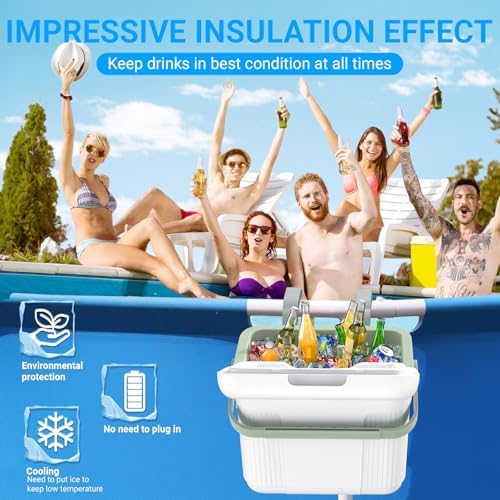 Pool Cooler, Portable Poolside Cooler Swimming Pool, Insulated Hard Cooler with Handle, Swimming Poolside Ice Chest Accessories, Suitable for Above Ground Pools, Parties, Family Gathering
