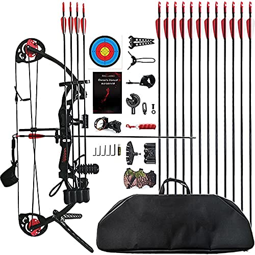 PANDARUS Compound Bow Archery for Youth and Beginner, Right/Left Handed,19”-28” Draw Length,15-29 Lbs Draw Weight, 260 fps, Package with Archery Hunting Equipment Carry Case(Black Left Handed Pro)