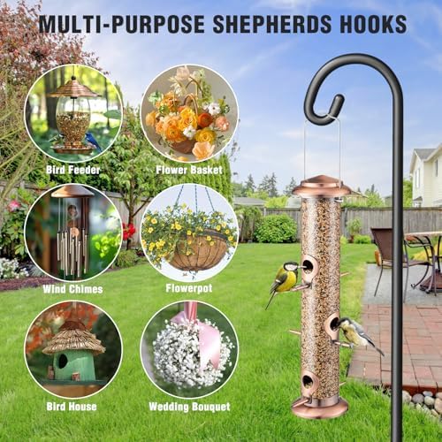 Shepherd Hook for Outdoor, Heavy Duty Bird Feeder Pole with 5 Prong Base, Adjustable Height Bird Feeder Stand Ideal for Hanging Bird Feeders, Plant, and Garden Decorations