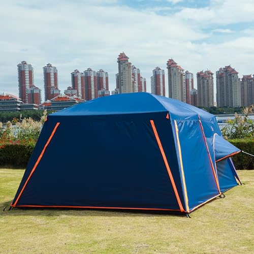 KTT Extra Large Tent 12 Person,14'Lx10'Wx7'H,Family Cabin Tents,Full Rainly,2 Rooms,2 Bay-Windows and 3 Doors 3 Windows with Mesh,Waterproof,Straight Wall,Big Tent for Outdoor,Picnic,Camping(Brown)