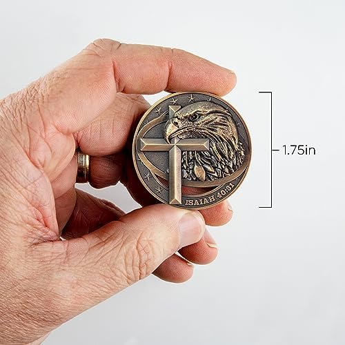 Antique Gold-Color Plated American Bald Eagle and Cross Christian Challenge Coin - Pack of 10 Bulk - Inspiring Strength and Faith - Great Gift for Men, Women, Boys, and Girls
