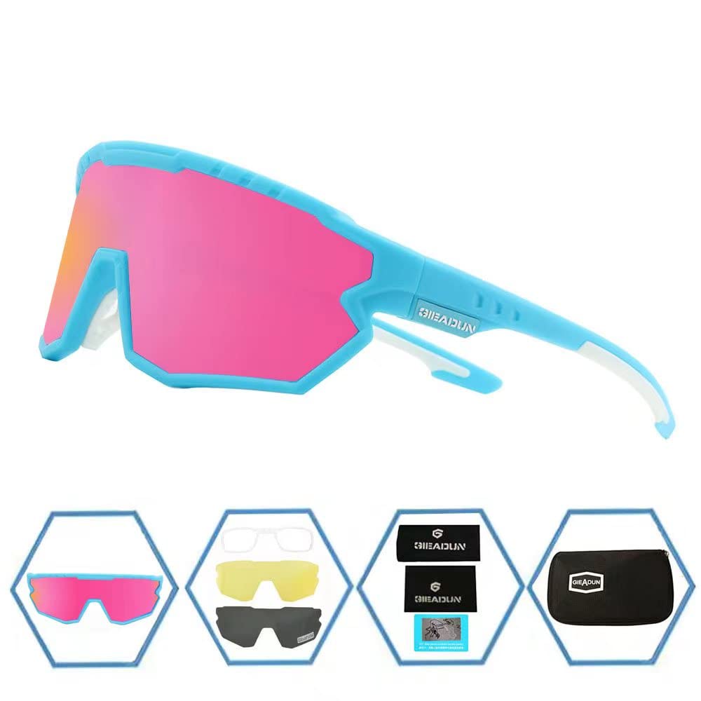 GIEADUN Sports Sunglasses Polarized Cycling Glasses Adults and Youth softball Glasses Baseball,Fishing, Ski,Golf(blue pink)