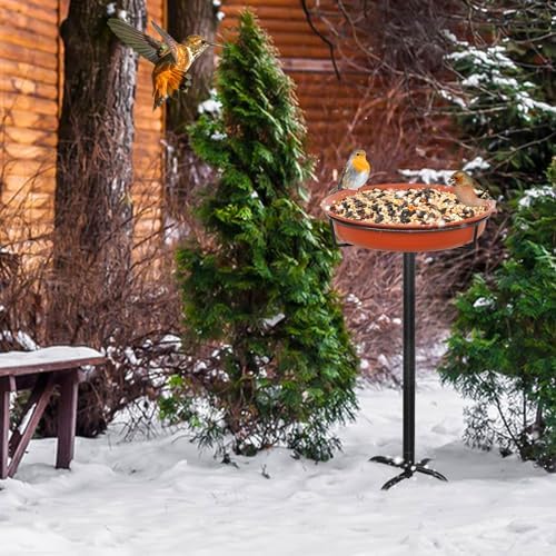 35.5In Freestanding Birdbaths Bowl Outdoor, Standing Garden Bird Bath Bird Feeder Bowl with Metal Stake, Detachable Decoration Spa Birdfeeder for Garden Patio Yard Lawn, 4 Spiky Feet (B)