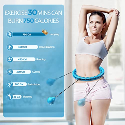 APzek Weighted Exercise Hoop Plus Size, 32 Detachable Knots for Adults & Beginners, 2 in 1 Abdomen Fitness Massage Non Fall Smart Hooola Hoop with Auto Spinning Ball