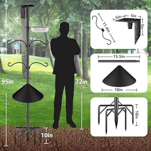 Bird Feeder Pole Stand,95 Inch House Pole for Outdoors Weather Station,Heavy Duty Metal Mount Kit Adjustable Multifunctional Bird Feeder Stand