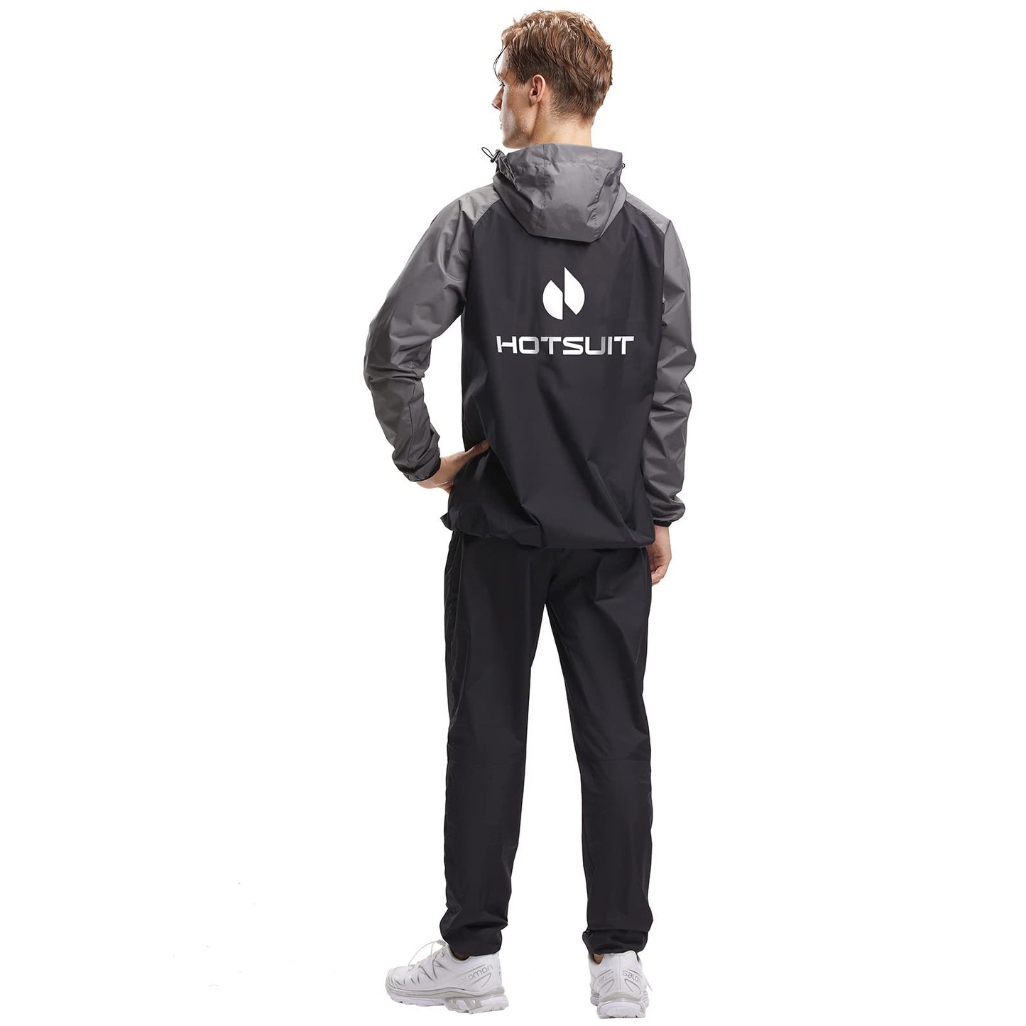HOTSUIT Sauna Suit for Men Sweat Sauna Jacket Pant Gym Workout Sweat Suits, Gray, S