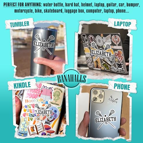 Lacrosse Stick Ball Player Sport Name Custom Sticker Personalized Customized Name Lacrosse Player Waterproof Vinyl Sticker for Water Bottle Laptop Hard Hat Tumbler Cup Cars Birthday Gift for Her Him