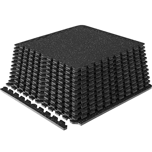 VEVOR 6PCS 0.56 inch Thick Gym Floor Mats, 24" x 24" EVA Foam & Rubber Top Interlocking Workout Floor Mats with 24 sq.ft Coverage, Waterproof Exercise Puzzle Flooring for Gym, Home, Garage, Basement