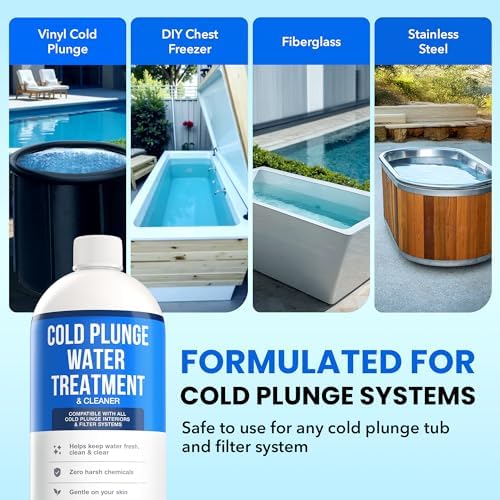 3in1 Natural Cold Plunge Water Treatment - Cleaner, Clarifier & Water Stabilizer for Cold Plunge - No Harsh Chemicals - Keeps Ice Bath Water Clean & Odor-Free - Made in USA (8 Week Supply, 32oz)