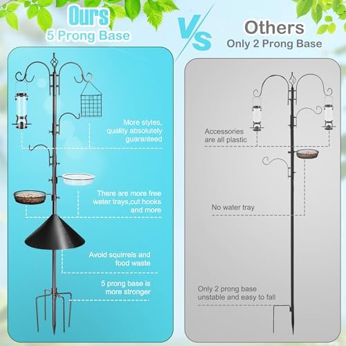 Bird Feeding Station Kit, 87 Inches Bird Feeder Pole, Premium Feeder Hanging Kit with Metal Suet, Water Bowl, Mesh Tray and Squirrel Baffle