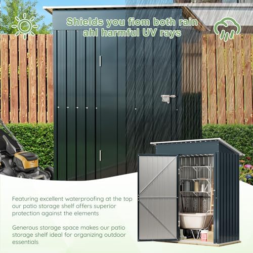 5x3FT Vertical Outdoor Steel Storage Shed, Lockable Doors, Compact Metal Tool Shed for Garden, Backyard, Patio, Utility, and Bike Storage