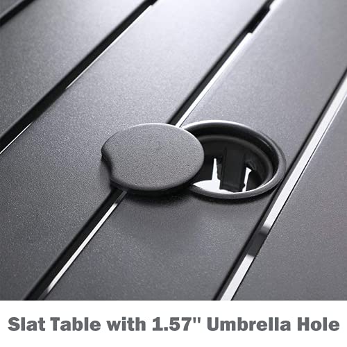 Incbruce Patio High Bar Table, 39" Height Bistro Table with 1.57'' Umbrella Hole, Square Outdoor High Top Table Metal Steel Frame and Slat Design (Slatted Tables Top), Black