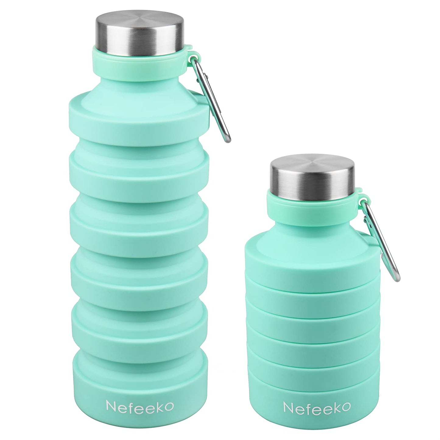 Nefeeko Collapsible Foldable Water Bottle, Reuseable BPA Free Silicone Portable Leak Proof Sports Water Bottle with Carabiner for Travel Gym Camping Hiking,