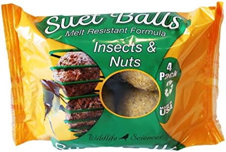 Wildlife Sciences Suet Balls 24 Pack, 6 Individually Wrapped Packs of 4 Bird Suet Balls (Insect and Nuts)